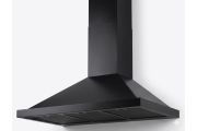 Zijaanzicht van een mat zwarte motorloze piramide afzuigkap 90 cm geschikt voor mechanische ventilatie"